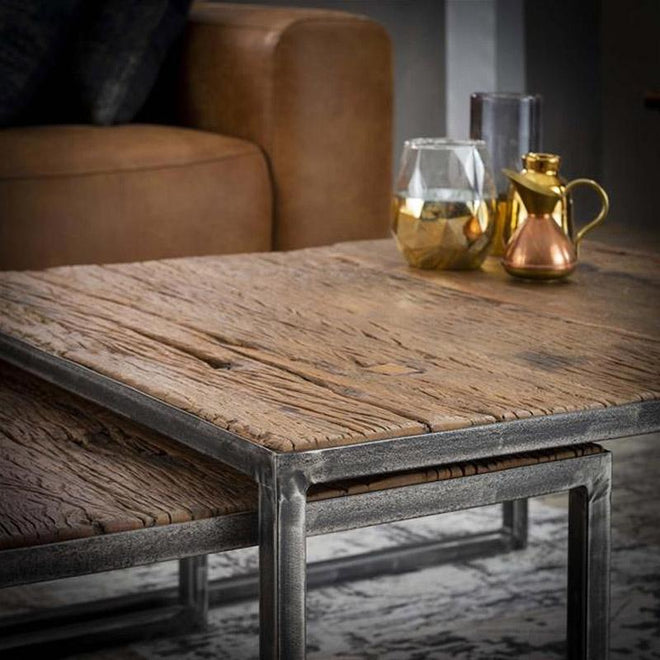 Industriële salontafel set Vida robuust hardhout