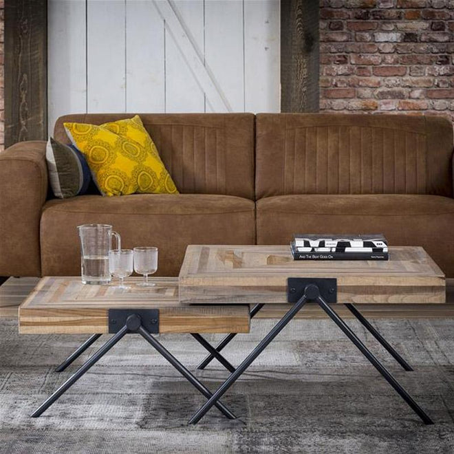 Industriële salontafel Shelby teakhout 80 cm