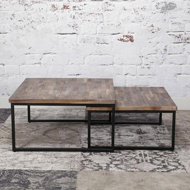 Industriële salontafel set Riley teakhout
