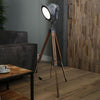 Industriële vloerlamp Joey hout metaal