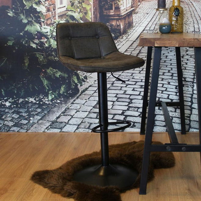 Industriële barkruk Dario antraciet leer