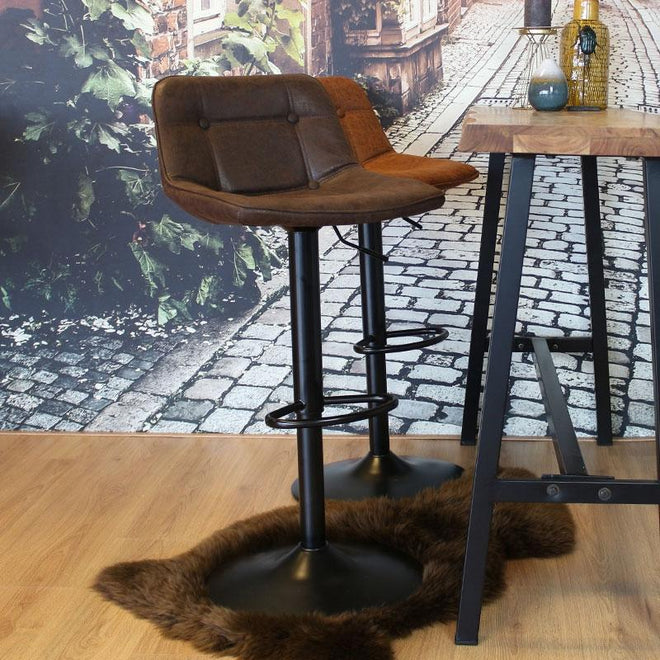 Industriële barkruk Dario bruin leer