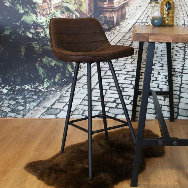 Industriële barstoel Jadson bruin leer