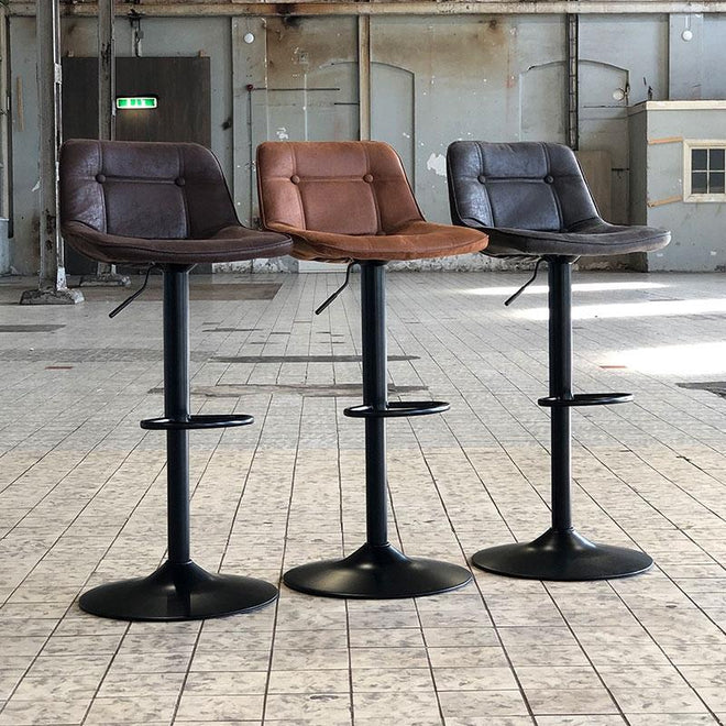Industriële barkruk Dario bruin leer