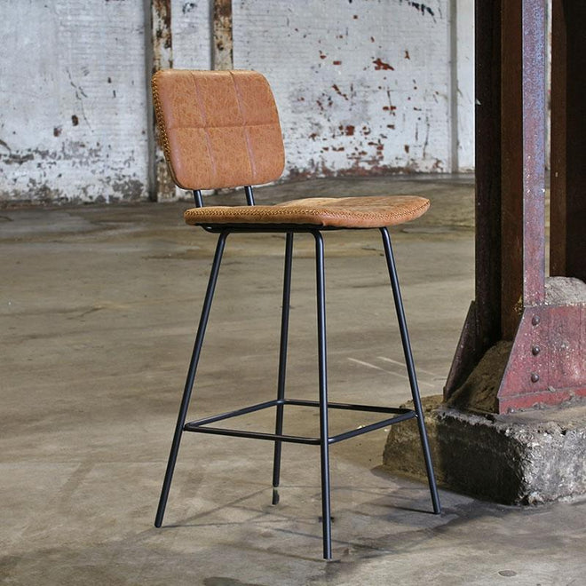 Industriële Barkruk Square cognac leer
