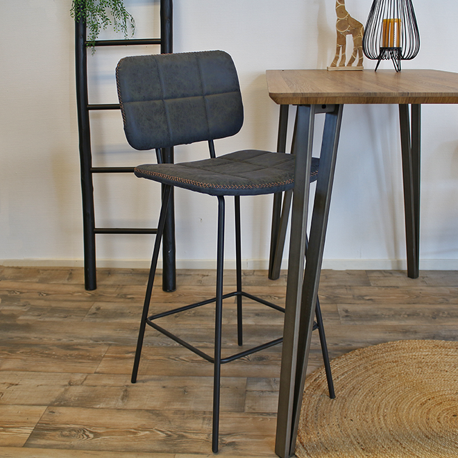 Industriële Barkruk Square blauw leer