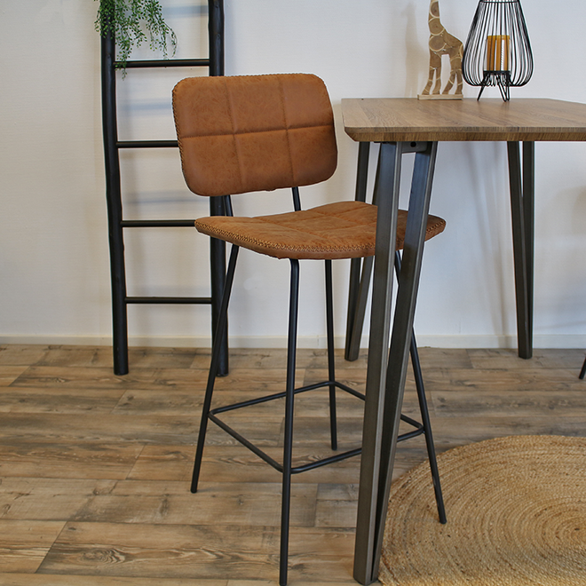Industriële Barkruk Square cognac leer