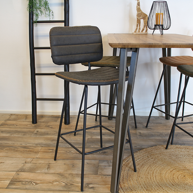 Industriële Barkruk Stripe antraciet leer