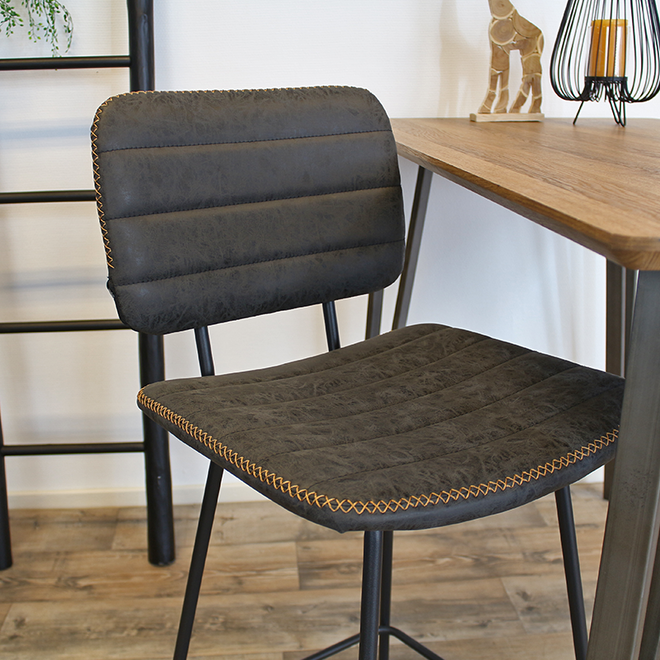Industriële Barkruk Stripe antraciet leer