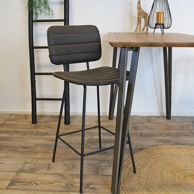 Industriële Barkruk Stripe antraciet leer