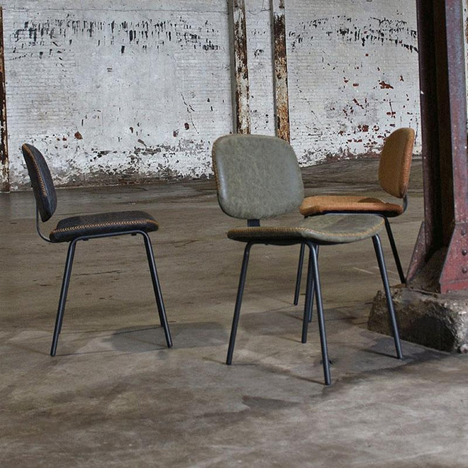 Industriële eetkamerstoel Daan antraciet leer