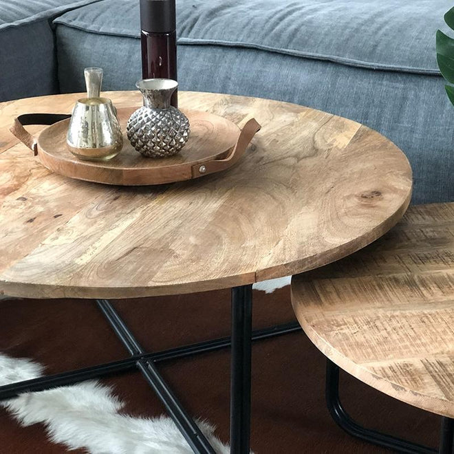 Industriële salontafel set Caleb (2 stuks) 
