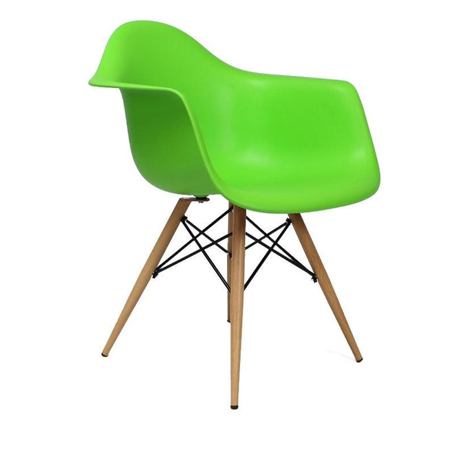 Eames DAW Chair lime groen metaal frame met houtprint (set van 4)
