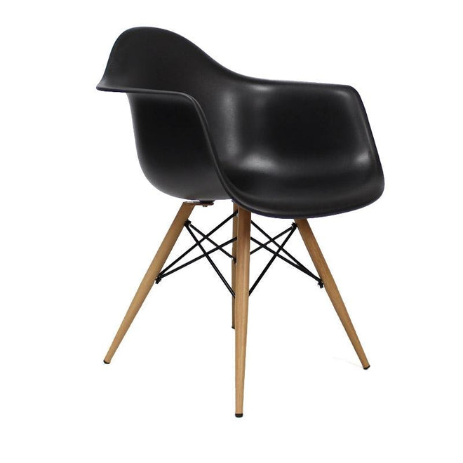 Eames DAW Chair zwart metaal frame met houtprint (set van 4)