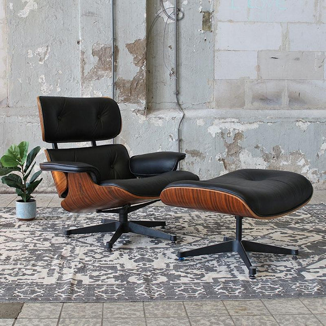 Eames Lounge chair set met ottoman rosewood zwart - Charles & Ray Eames