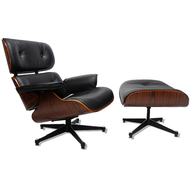 Eames Lounge chair set met ottoman rosewood zwart - Charles & Ray Eames