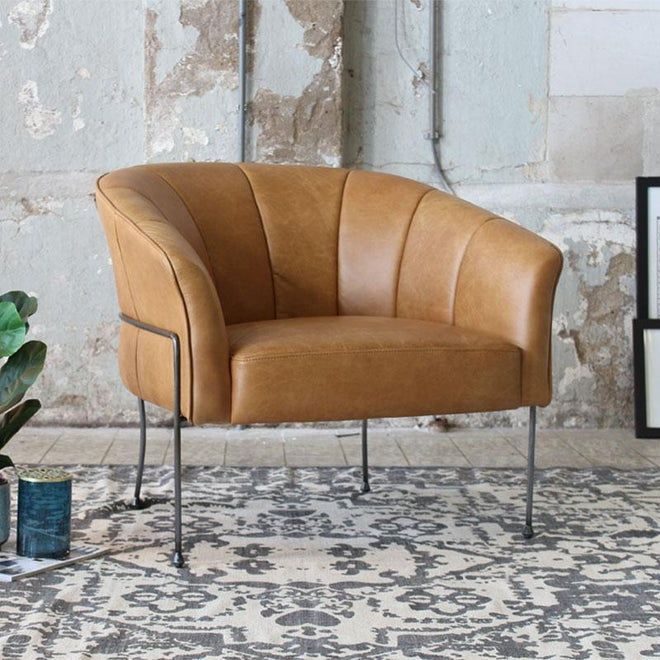 Industriële fauteuil Omega cognac | Old English design
