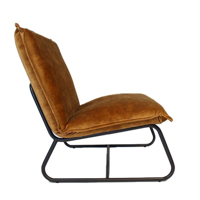 Fauteuil Dante velvet Luxury oker geel/cognac bruin