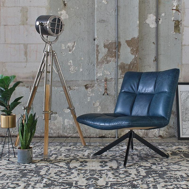 Industriële fauteuil Jovi blauw leer