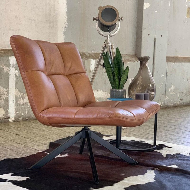 Industriële fauteuil Jovi cognac leer