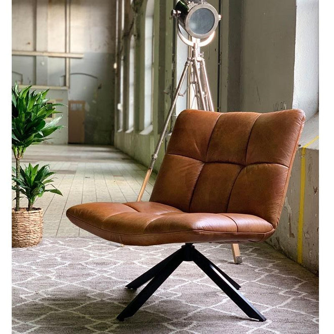 Industriële fauteuil Jovi cognac leer