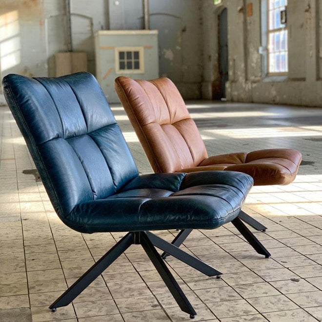 Industriële fauteuil Jovi blauw leer