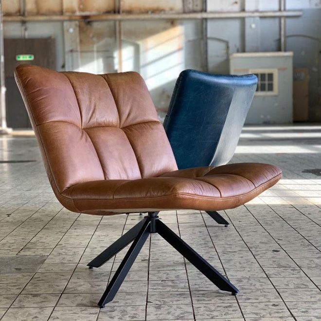 Industriële fauteuil Jovi cognac leer