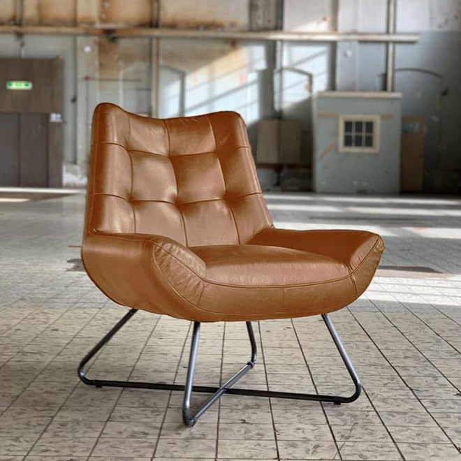 Industriële fauteuil Cole cognac leer | 100% runderleder