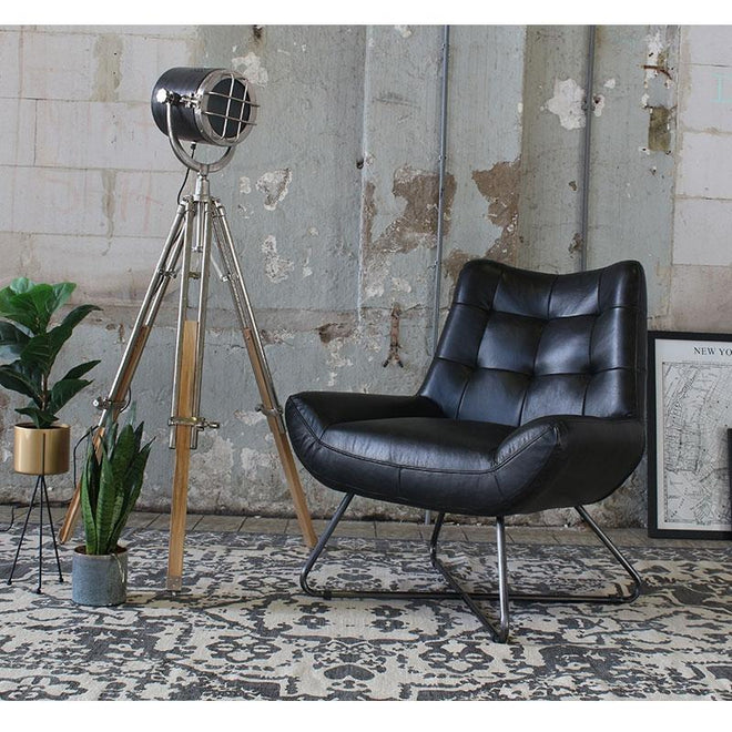 Industriële fauteuil Cole zwart | 100% runderleder