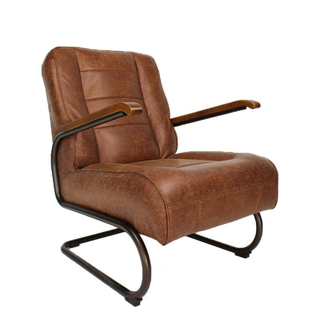 Industriële fauteuil Jarren cognac leer
