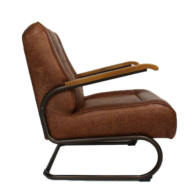 Industriële fauteuil Jarren cognac leer