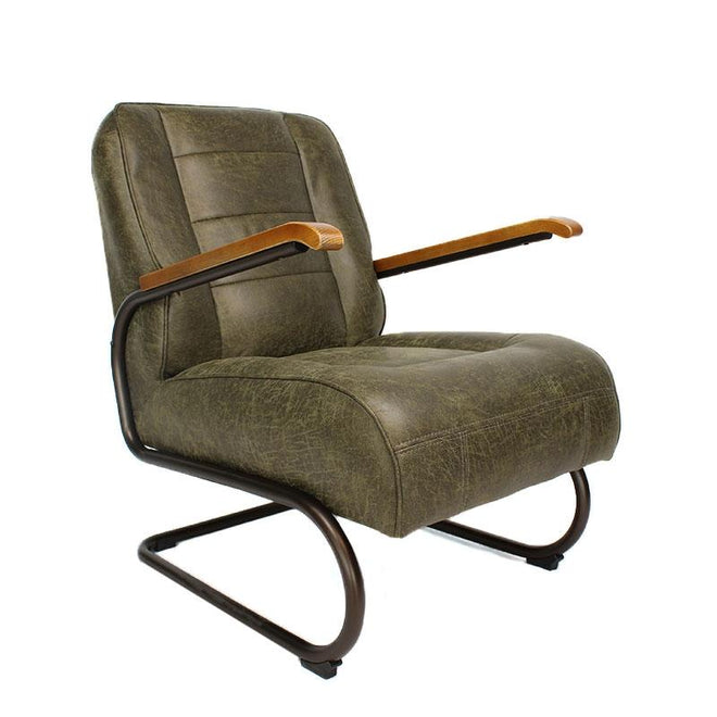 Industriële fauteuil Jarren groen leer
