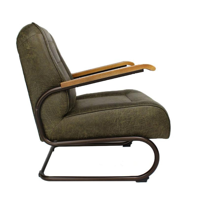 Industriële fauteuil Jarren groen leer