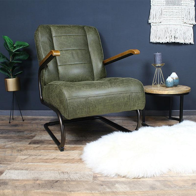 Industriële fauteuil Jarren groen leer
