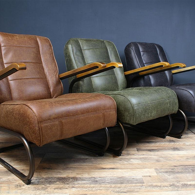 Industriële fauteuil Jarren cognac leer