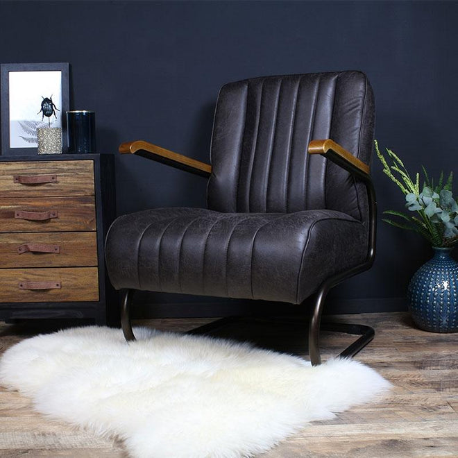Industriële fauteuil Luca antraciet leer