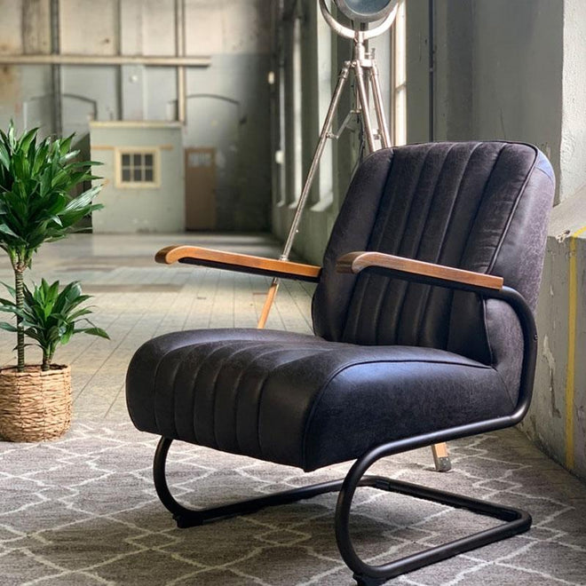 Industriële fauteuil Luca antraciet leer
