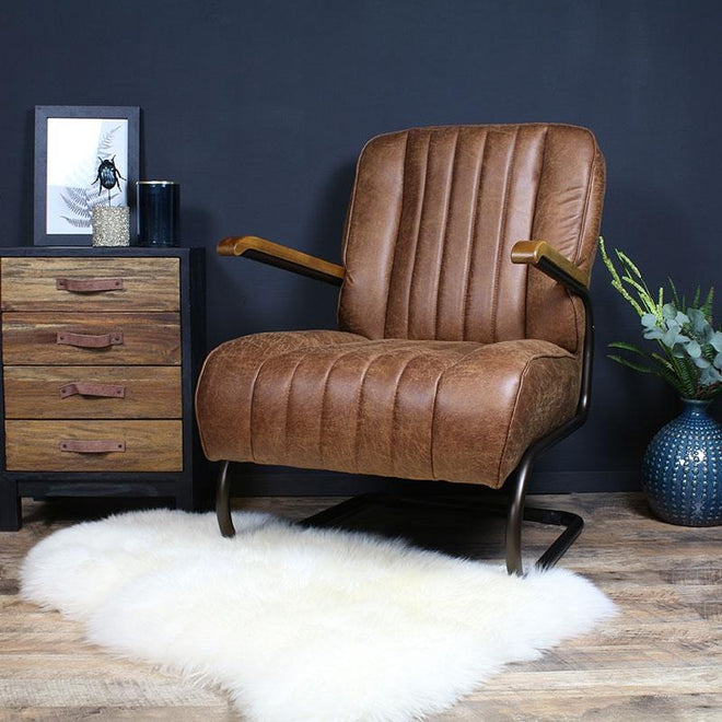 Industriële fauteuil Luca cognac leer