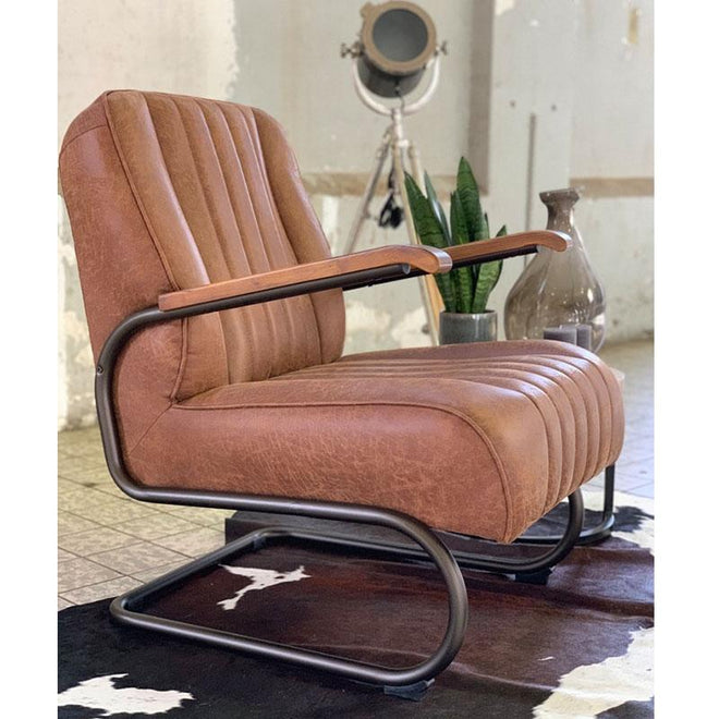 Industriële fauteuil Luca cognac leer