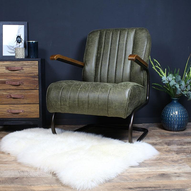 Industriële fauteuil Luca groen leer