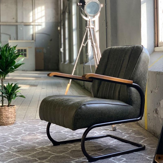 Industriële fauteuil Luca groen leer