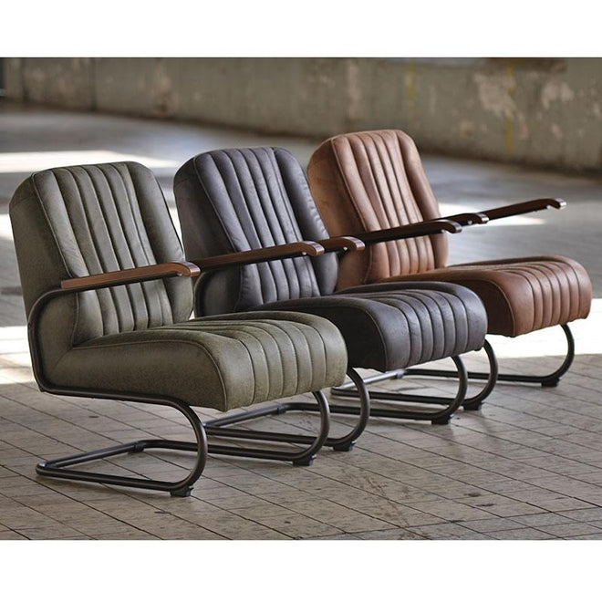 Industriële fauteuil Luca cognac leer