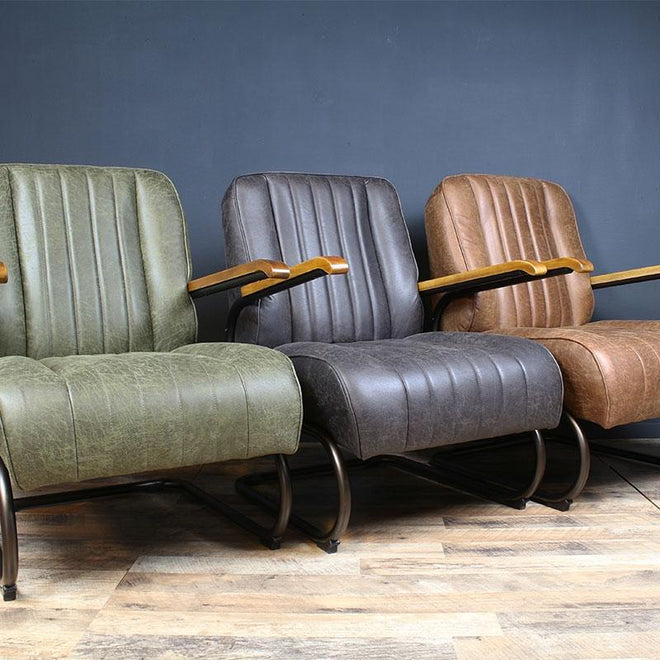Industriële fauteuil Luca antraciet leer