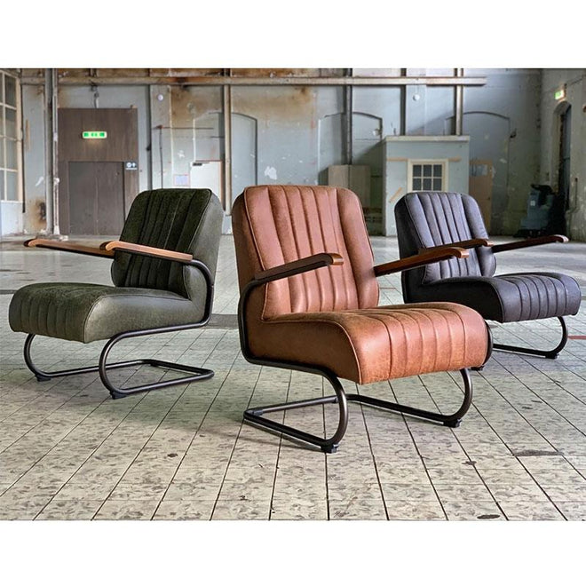 Industriële fauteuil Luca antraciet leer