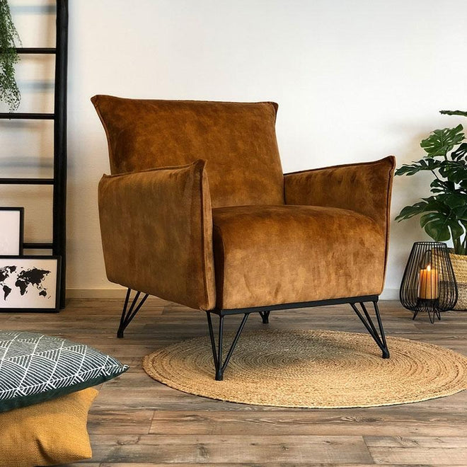 Moderne fauteuil Mexx luxury cognac/bruin velvet