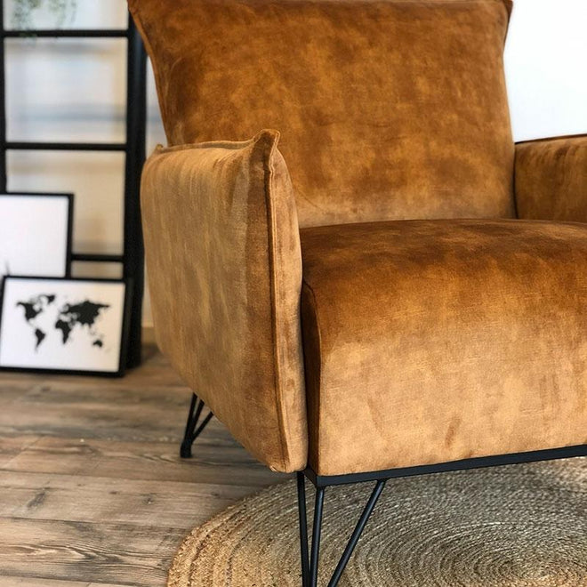 Moderne fauteuil Mexx luxury cognac/bruin velvet