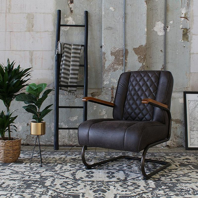 Industriële fauteuil Milan antraciet leer