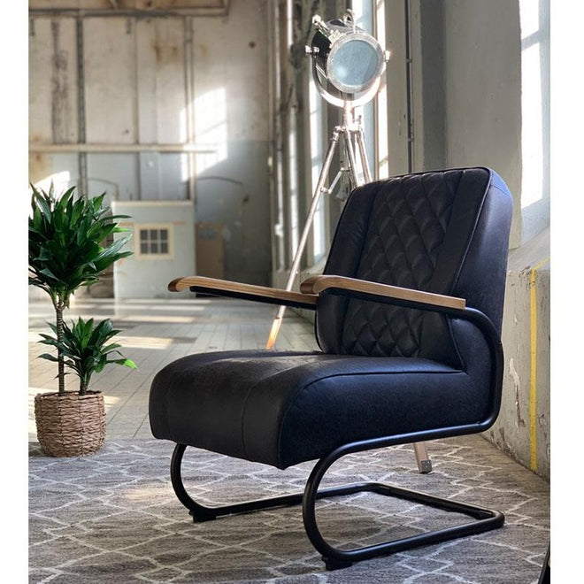 Industriële fauteuil Milan antraciet leer