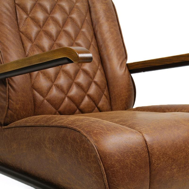 Industriële fauteuil Milan cognac leer