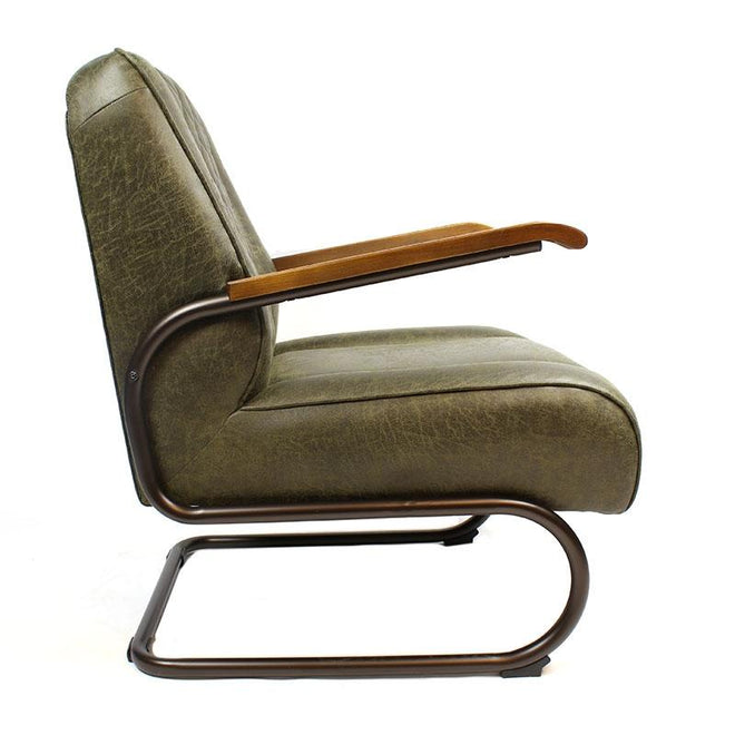Industriële fauteuil Milan groen leer